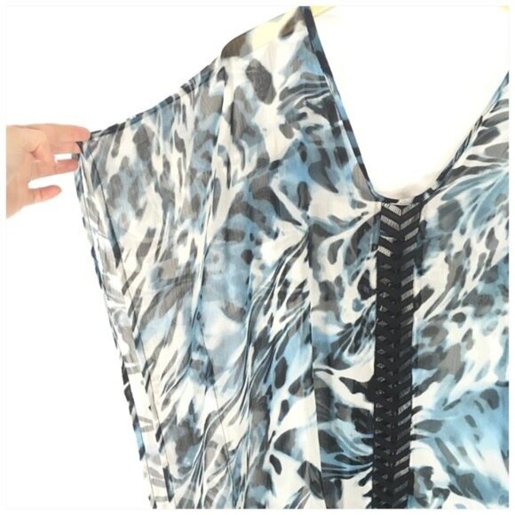 Swim Cover Up Dress Caftan Women One Size Poncho Black Blue Animal Print - Picture 3 of 3